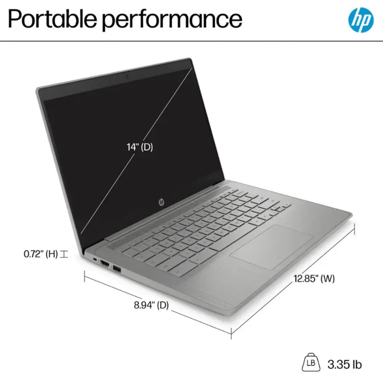 HP Chromebook 14” HD Laptop, Intel Celeron N4500, 4GB RAM, 64GB