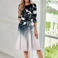 thumbnail image 2 of QIJIE Dresses for Women Summer 3/4 Sleeve Holiday Boho Floral Swing Midi Dress Crew Neck Flowy Sundress A-Line Vacation Casual Wedding Guest Dresses with Pockets Navy S, 2 of 6