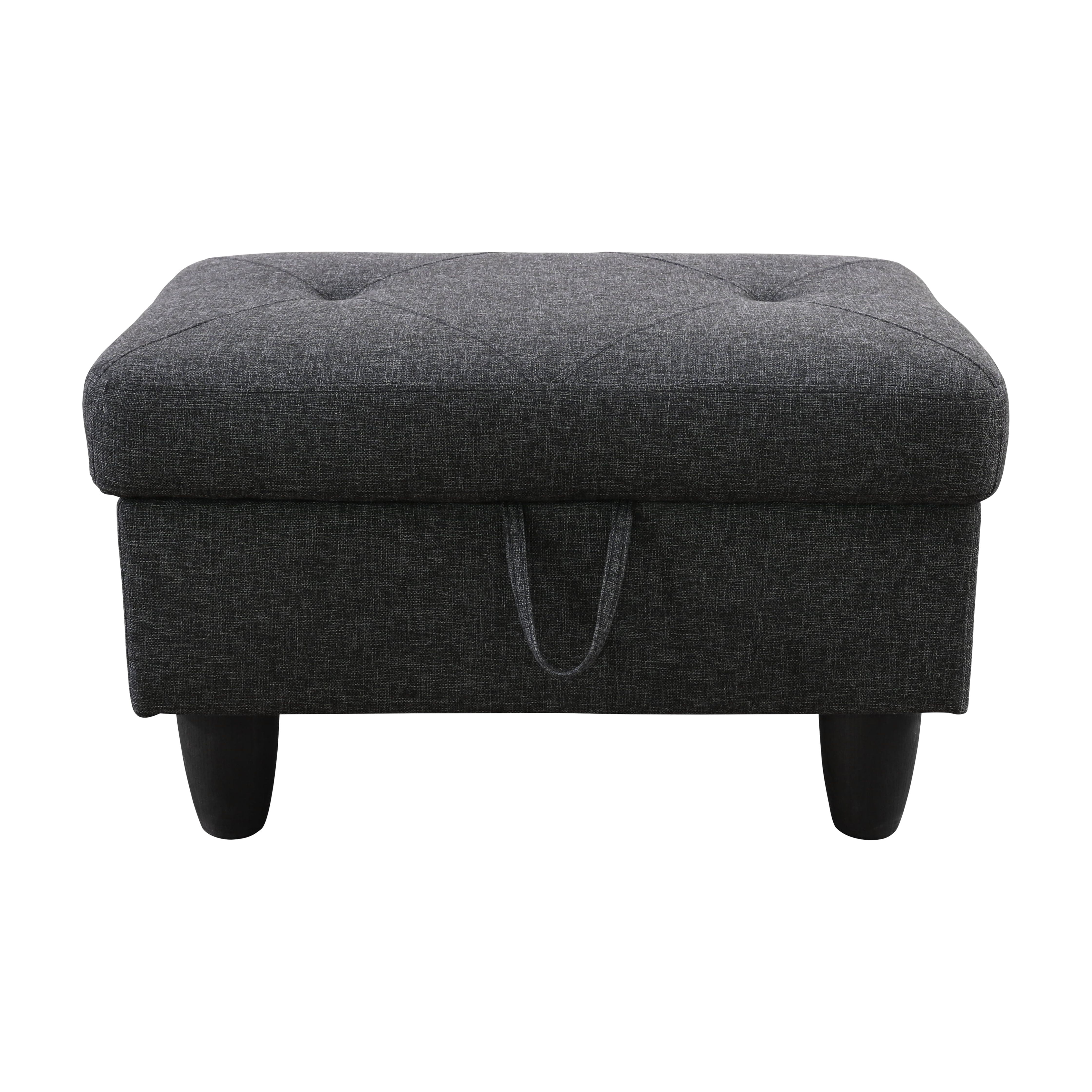 Gewnee 28.5" Storage Ottoman Bench Linen Upholstered for Living Room Bedroom Entryway Dark Gray