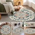 thumbnail image 5 of Round Rugs 3Ft, Green Orange Boho Round Area Rug Washable Indoor Throw Carpet, Abstract Medieval Vintage Ethnic Floral Small Non Slip Circle Rug for Bedroom Living Room Home Decor Aesthetic, 5 of 8