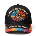 thumbnail image 2 of Peace Concept Floral Baseball Cap, Colorful Flower Printed Polyester Adjustable Hat, Unisex Breathable Sun Protection Cap for Daily Outdoor Casual Wear Black (B), 2 of 6