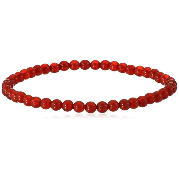 LTC Designs 4mm Smooth Round Red Agate Stone (Carnelian) Stretch Bracelet, 6.5." For Women, Men, and Friends.
