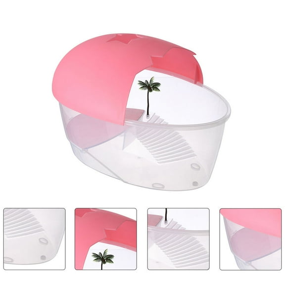 Small Turtle Tank Tortoise Habitat with Basking Platform Plastic Turtle Aquarium Reptile Terrarium for Gecko Lizard 9.82x6.68x6.09in