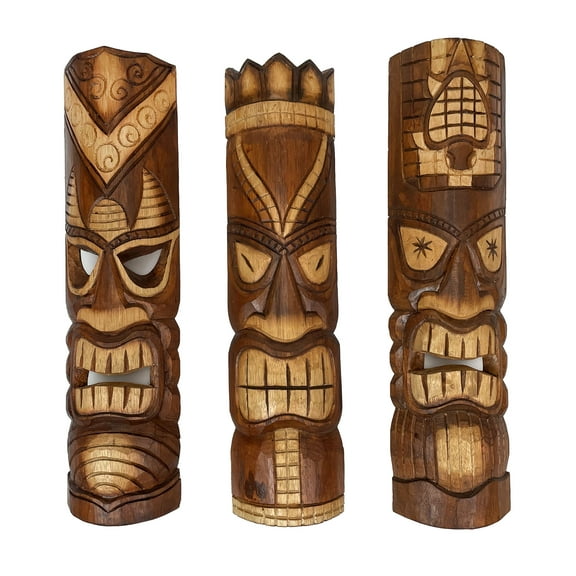 Zeckos Hand Carved Tiki Mask Tropical Wall Décor 24 inch Set of 3