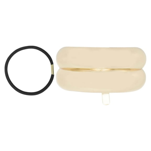 Unique Bargains 1 Set Ponytail Buckle Hair Clip Double-layer Glossy Hair Ponytail Cuff for Women Gold Tone