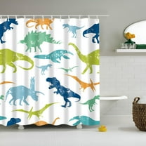 AUQ Cartoon Dinosaur Shower Curtain Colorful Kid Original Dino Design Boys Bath Waterproof Fabric Bathroom Decor,35x71in