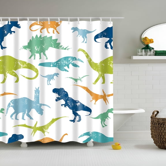 AUQ Cartoon Dinosaur Shower Curtain Colorful Kid Original Dino Design Boys Bath Waterproof Fabric Bathroom Decor,35x71in
