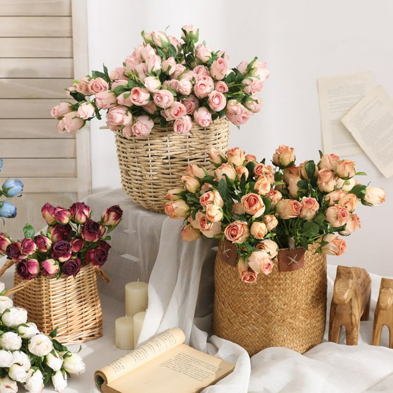 Yesbay 1 Bouquet Artificial Flower Retro Realistic 7 Heads Floral Arrangement Artificial Rose for Dining Room