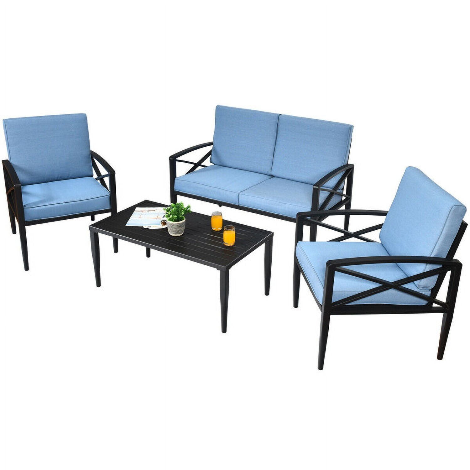 Aimee Lii 4 Pieces Patio Furniture Set, Aluminum Frame Cushioned Sofa, Small Patio Set, Blue
