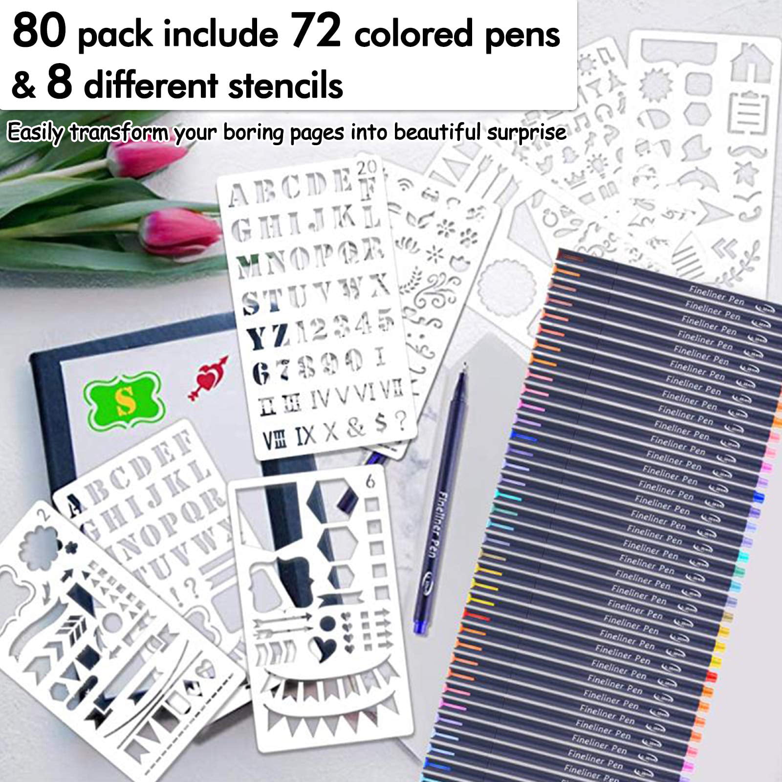 Tebik 65 Pack Planner Pens Colored Pens, 60 Assorted Colors Drawing Pens  with 5 Different Stencils, Perfect for Dotted Journal Planner Writing Note