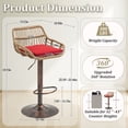 thumbnail image 3 of Villeston Rattan Bar Stools Set of 4,Adjustable Height 360 Swivel Low Back Stools with Footrest Breathable Linen Cushions,Red, 3 of 6