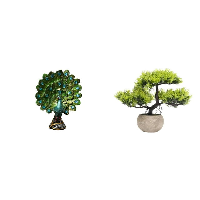 Estatua Bonsái de . Elegante colección de esculturas de animales con vegetación artificial. Adorno de planta sintética para decoración de mes
