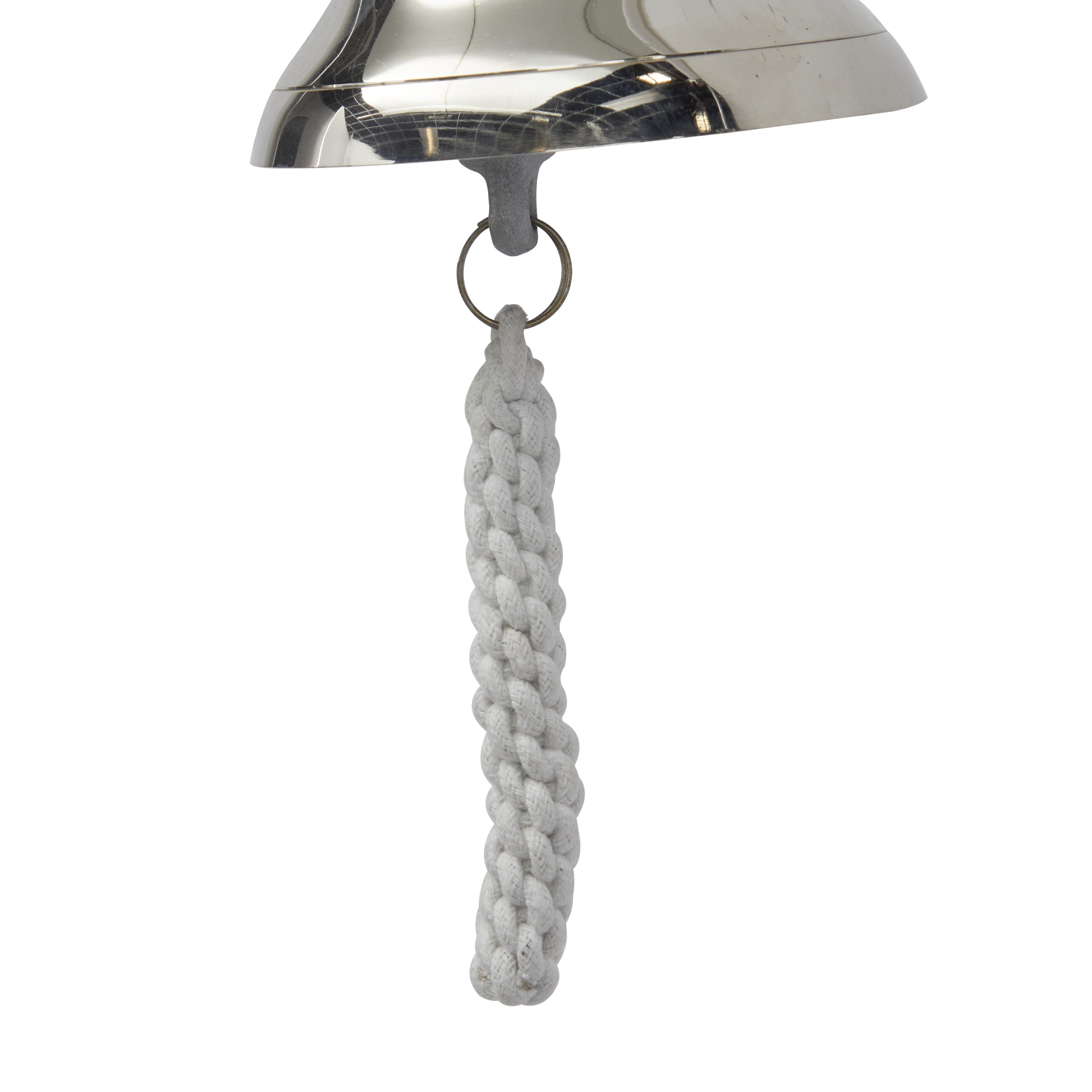DecMode Silver Brass Bell Decorative Bell with Rope Detailing