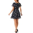 thumbnail image 3 of INSPIRE CHIC Women's Floral V Neck Flare Short Sleeve Lace-up Zipper Chiffon Dress L Deep Blue, 3 of 6