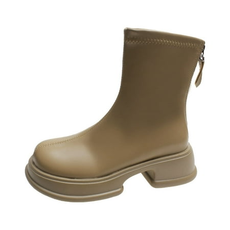 

Dyfzdhu Women Ankle Boots Autumn And Winter Fashion Comfortable Simple Solid Color Comfortable Side Zipper