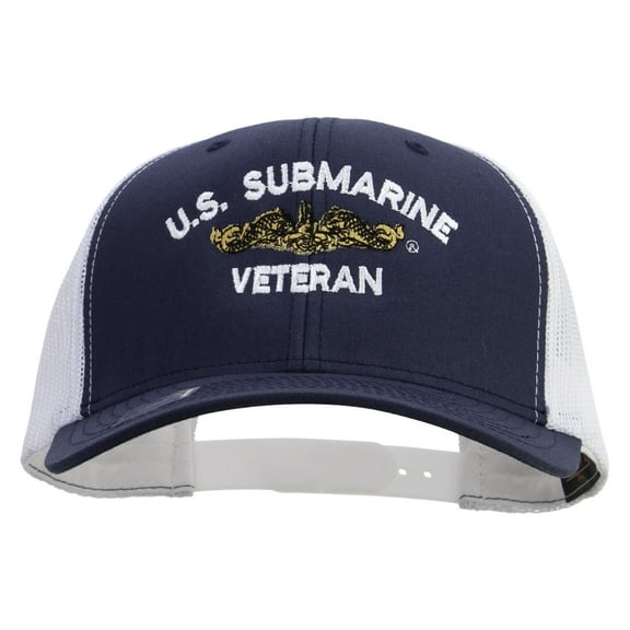 Golden Dolphin US Submarine Veteran Embroidered Contrast Trucker Cap - Navy White OSFM