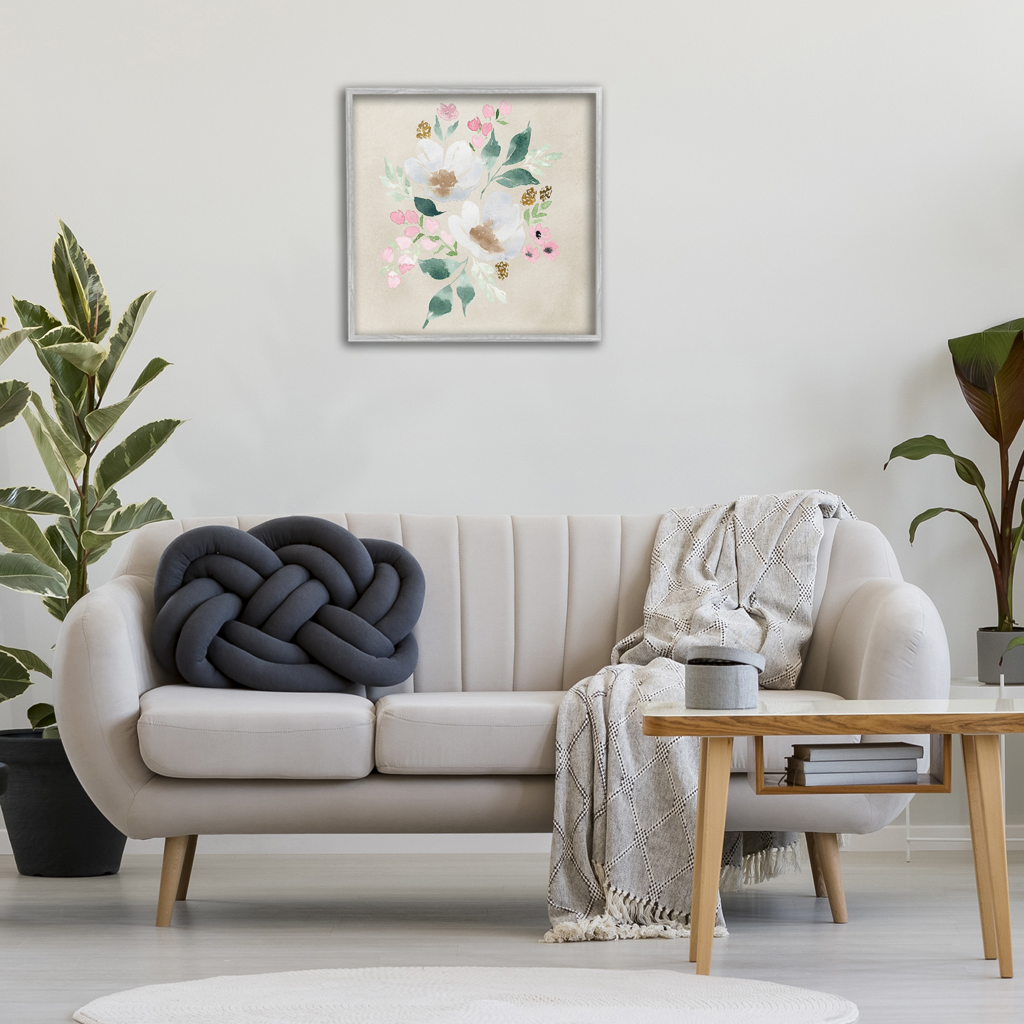 Stupell Industries Neutral Floral Beauty Botanical & Floral Painting Gray Framed Art Print Wall Art, 24 x 24