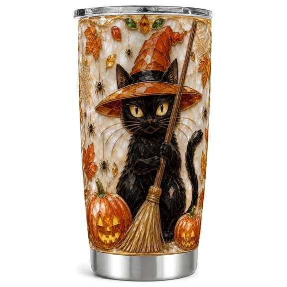 Witch Cat Tumbler 20oz, Pumpkin Tumbler, Stainless Steel Travel Cup