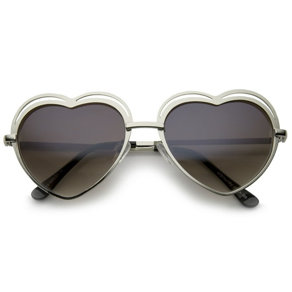 sunglassLA Unisex Women's Metal Cutout Frame Thin Temple Cutout Heart Sunglasses (Silver / Lavender) - 55mm