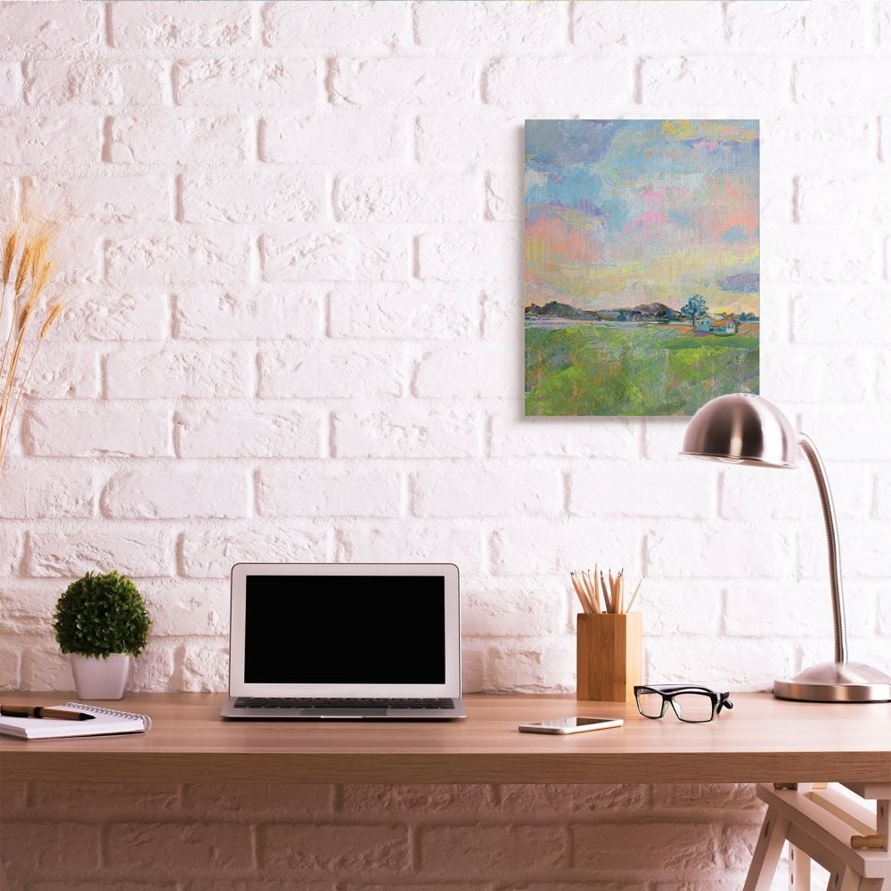 Stupell Industries Spring Meadow Sky with Field House Pastel Painting Canvas Wall Art Design by Jeanette Vertentes, 24" x 30"