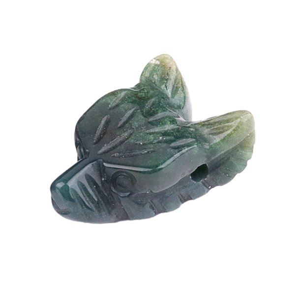 Adorno de piedra con forma de cabeza de lobo, escultura de paisaje en miniatura, textura de cristal y diseño pulido, cuentas decorativas para pulseras y llaveros DIY.