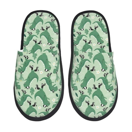 Balery Dinosaurs on Roller Skater Slient Indoor Furry Fleece Comfort House Shoes Soft Non-Slip Home Shoes Cotton slippers House Slippers-- Large
