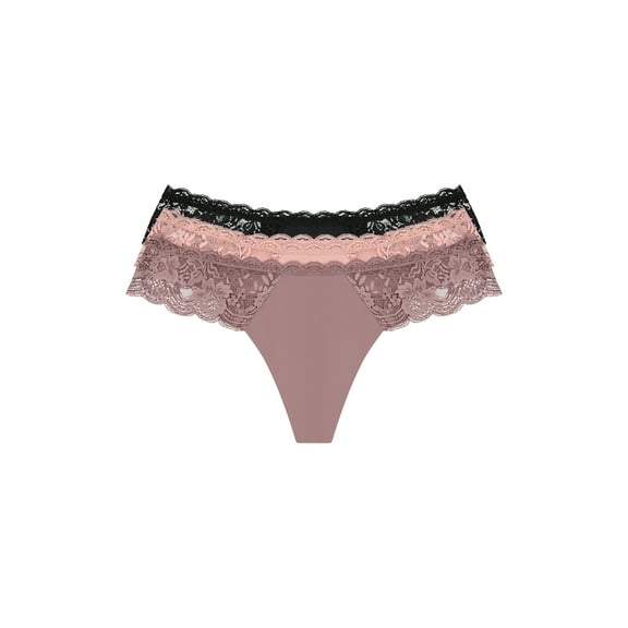 Joyspun Women's Microfiber and Lace Thong Panties, 3-Pack, Sizes XS to 3XL