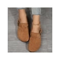 thumbnail image 6 of Women Mules Suede Leather Sandals Flat Round Toe Slip On Buckle Straps Retro Comfy, 6 of 6