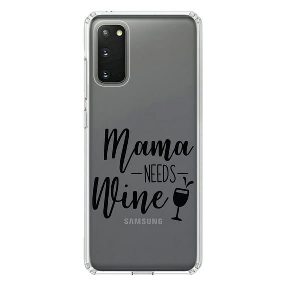 DistinctInk Clear Shockproof Hybrid Case for Galaxy S20 PLUS / 5G (6.7" Screen) - TPU Bumper Acrylic Back Tempered Glass Screen Protector - Mama Needs Wine - Wine Glass