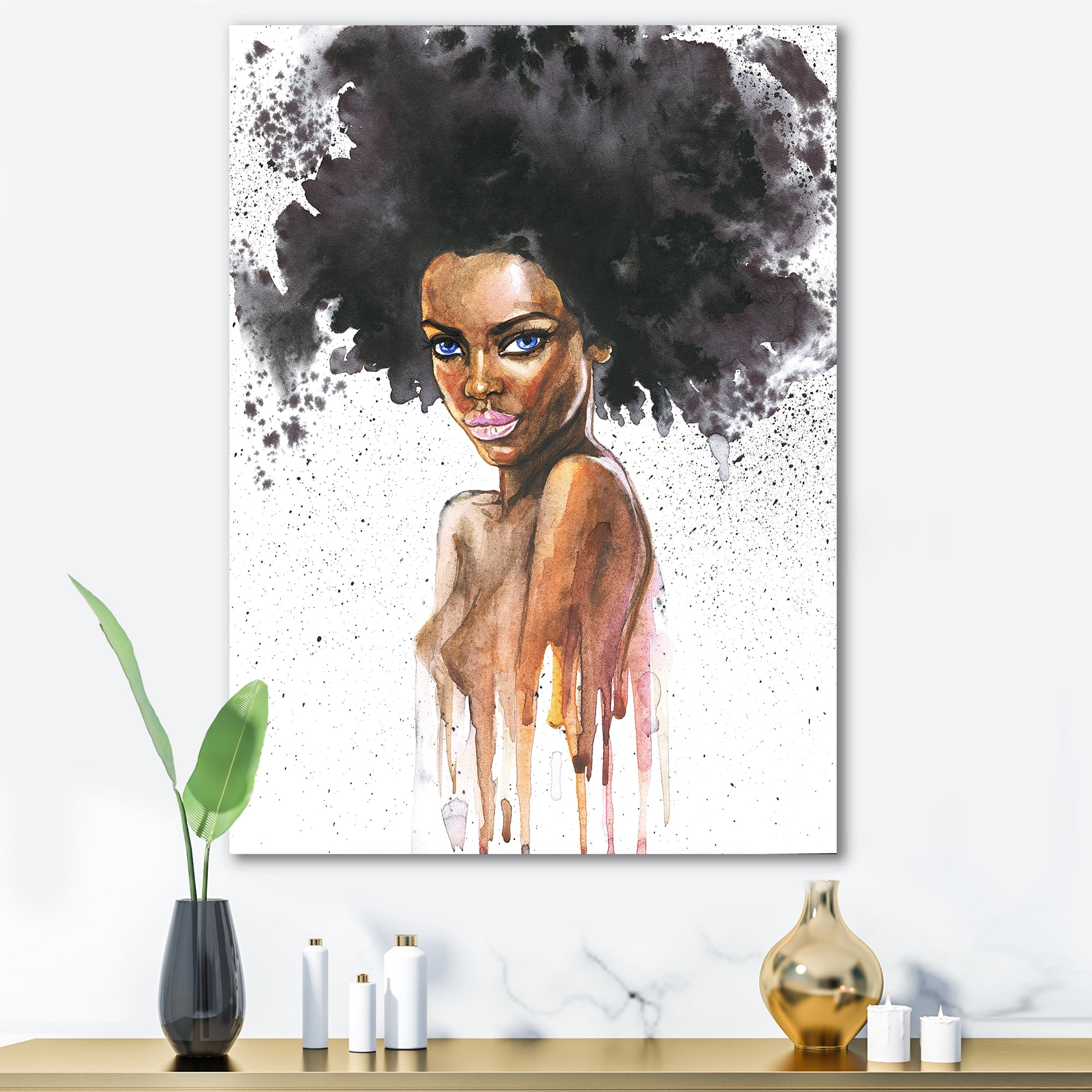 Portrait of Afro American Woman VII 24 in x 32 in Painting Canvas Art Print, by Designart