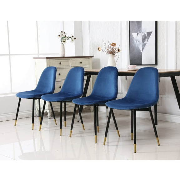Blue Contemporary Dining Chairs, Of 4 - Mid-century Inspired With Dense Foam Padding & Velvet, Metal Legs In Gold Finish, 16.87"w X 21.62"d 32.63"h 4 Design, Thick Seat, Tip,