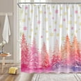 thumbnail image 2 of Christmas Tree Extra Long Shower Curtain, Pink Pine Tree Golden Snowflake Watercolor Winter Holiday Xmas Nature Rustic Bathroom Home Curtain Decor with Hooks,70" Wx84 H, 2 of 7