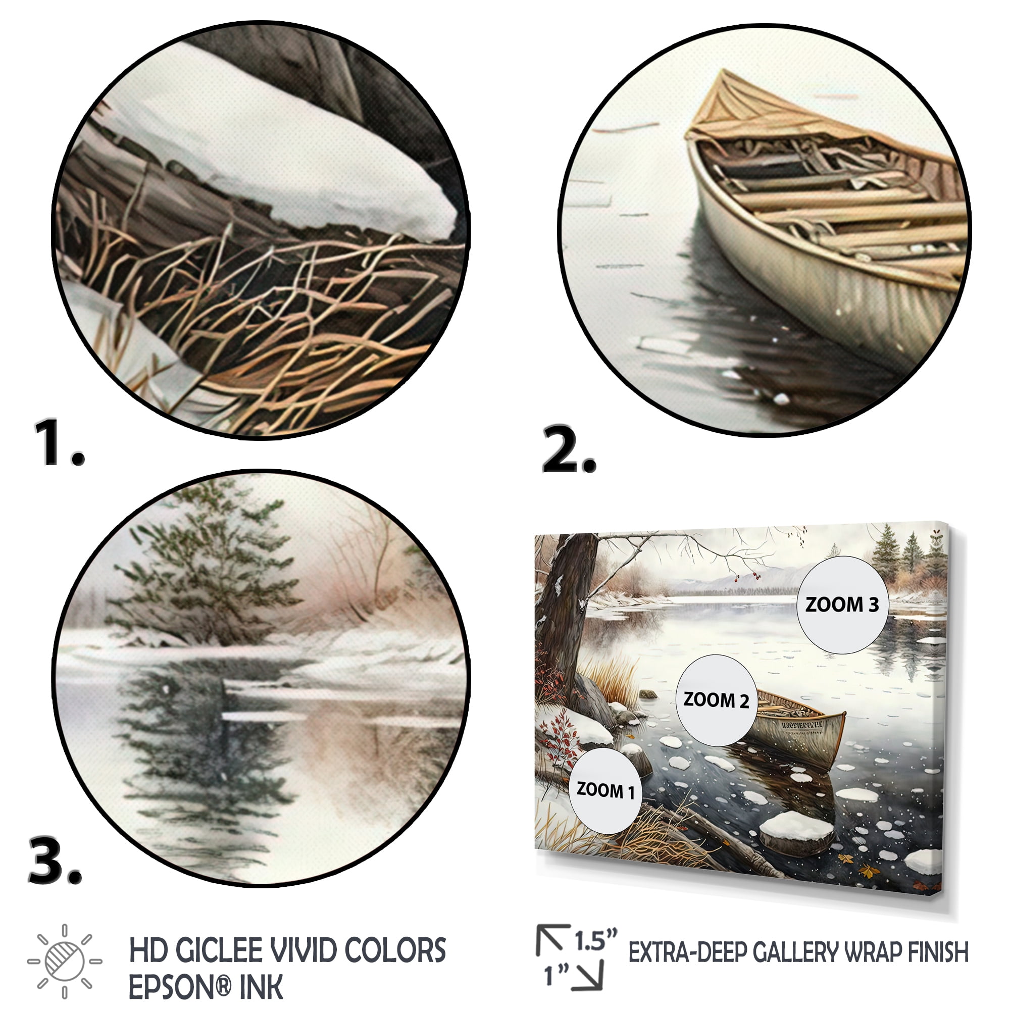 Designart Winter Scene With Canoe III Canvas Wall Art