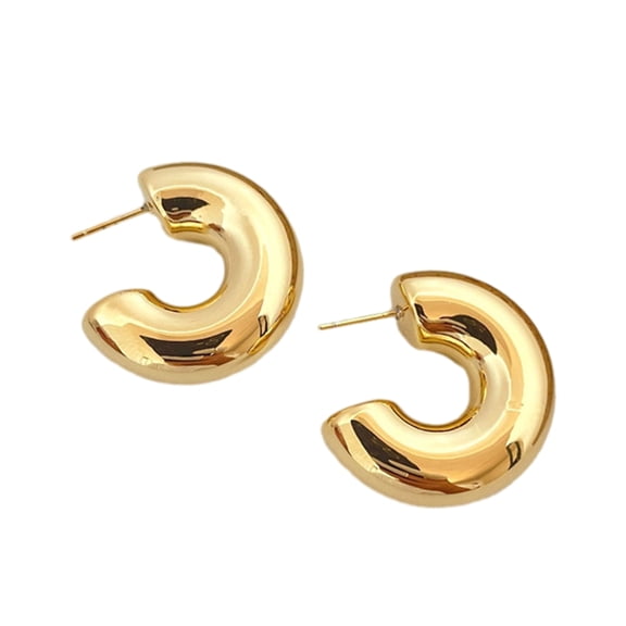 C Shaped Hoop Earrings for Women Gold Silver Color Round Ear Studs Trendy Jewelry for Women