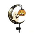 thumbnail image 4 of DAMAI Solar Halloween Ghost & Pumpkin Moon Garden Stake Light,Metal Crescent Frame With Reading Ghost Figurine with Hanging Pumpkin Lantern, Decoration for Lawn Patio Yard Garden Outdoor, 4 of 9