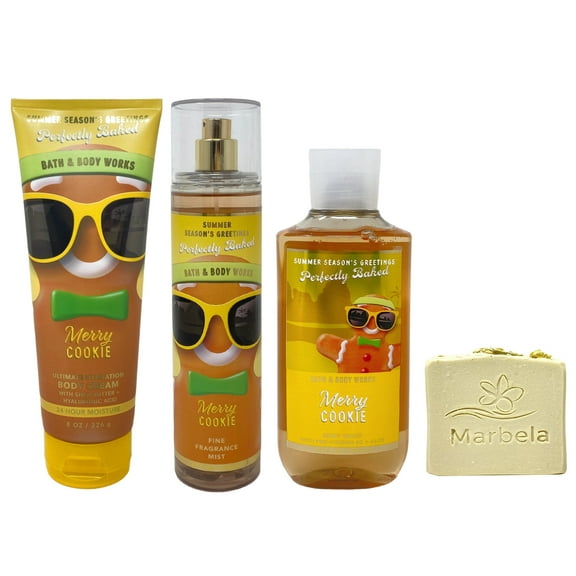 Bath & Body Works Merry Cookie Trio Gift Set - Body Cream, Fragrance Mist and Body Wash - with a Wild Jasmine Bar Soap - Full Size