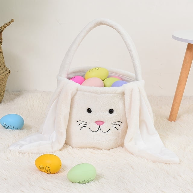 Tauxra Easter Bunny Basket With Plush Ears Spacious Storage For Egg Hunts Candy And Gift Decor