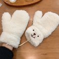 thumbnail image 4 of Dyfzdhu Winter Gloves for Women Cute Bear Fuzzy Fleece Braided Rope Thick Thermal Mittens White, 4 of 6