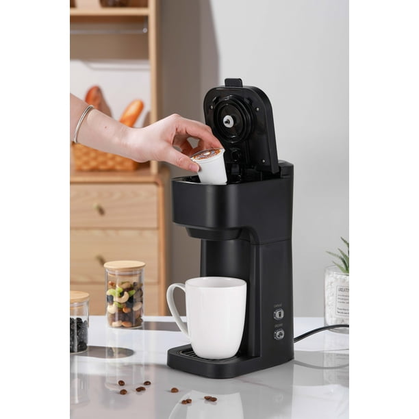 Mainstays Black Matte Dual Brew Coffee Maker, Single Serve, Auto