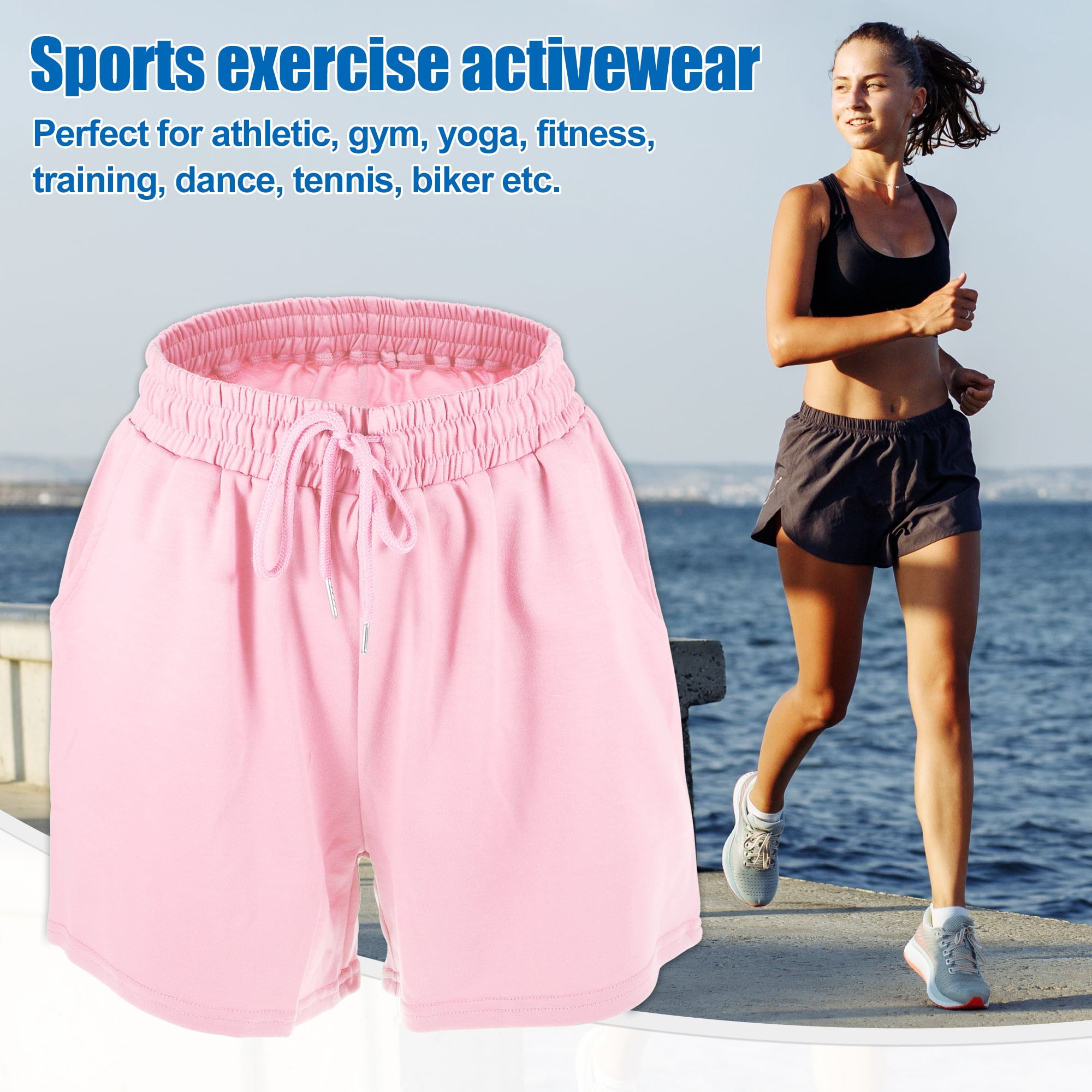 Unique Bargains Women's Flowy Running Shorts High Waisted Workout Shorts Pink Size M