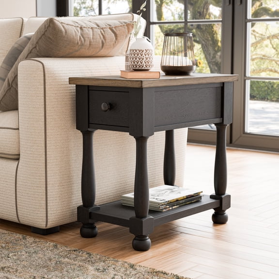 Furniture of America Millers Modern 1-Drawer Solid Wood Chairside End Table with Open Shelf, Weathered Black