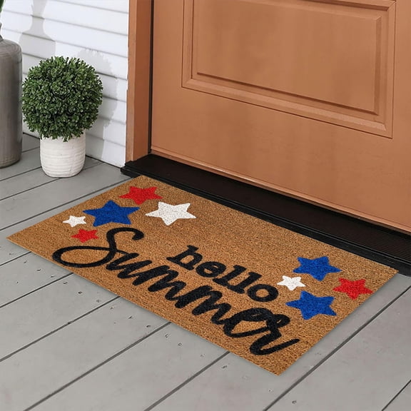 4th of July Door Mat Outdoor Patriotic Doormat Decorations Hellow Summer Front Door Mat Non Slip Memorial Day Door Mat Indoor Entrance Red White and Blue Welcome Mat for Independence Day