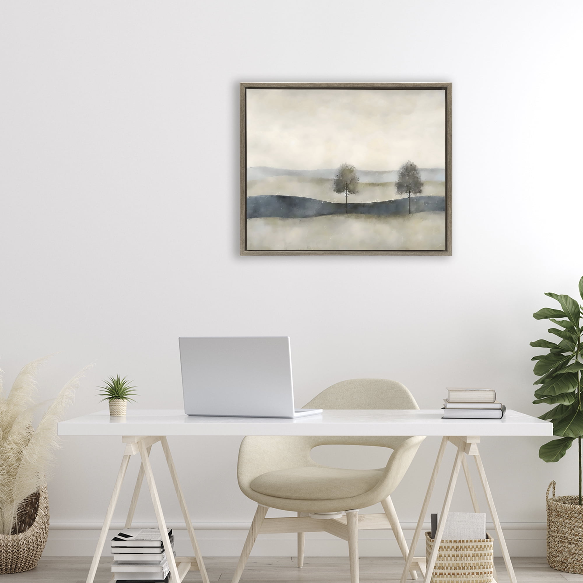 Stupell Industries Muted Horizon with Trees Brown Framed Floater Canvas Wall Art, design by Riley B