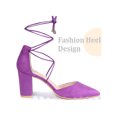 thumbnail image 3 of BLISSFUL STEP Pointy Toe Lace Up Chunky Heeled Sandal Dress Pumps for Women Purple 8.5, 3 of 6