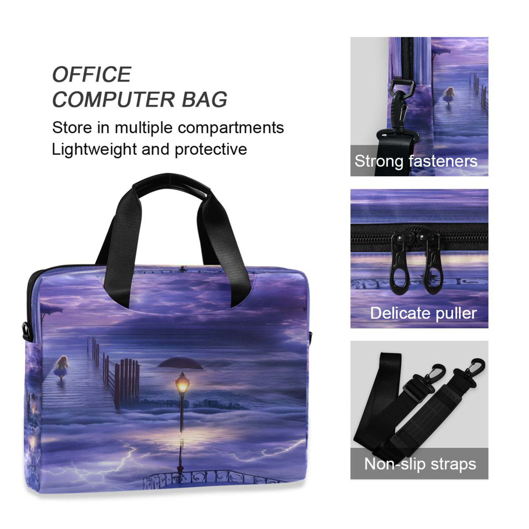 16" Laptop Tote Bag Laptop Sleeve Case Computer Briefcase for Work & Travel Purple Clouds