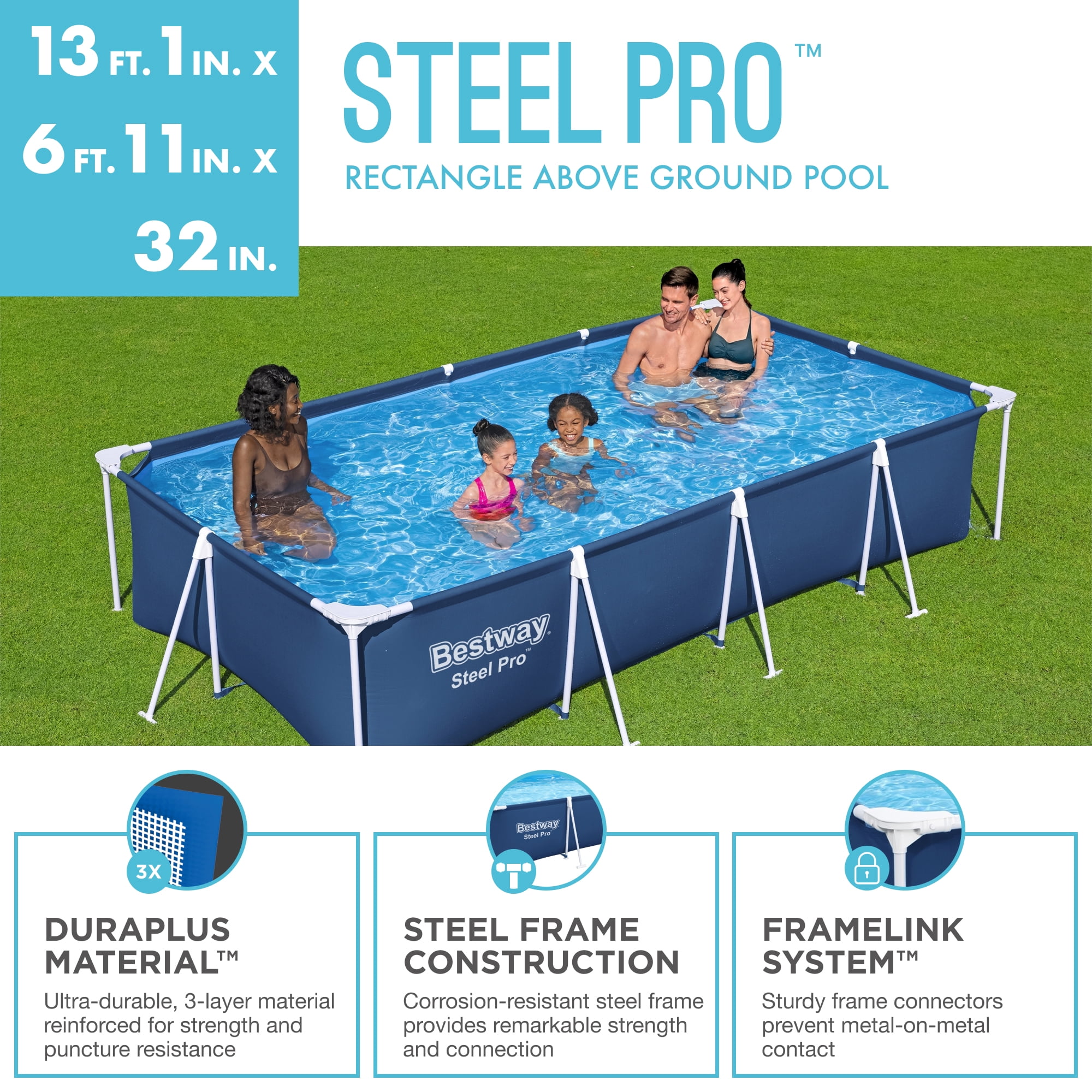 Open Box Bestway 13'x7'x32" Rectangular Above-Ground Pool (Pool Only)