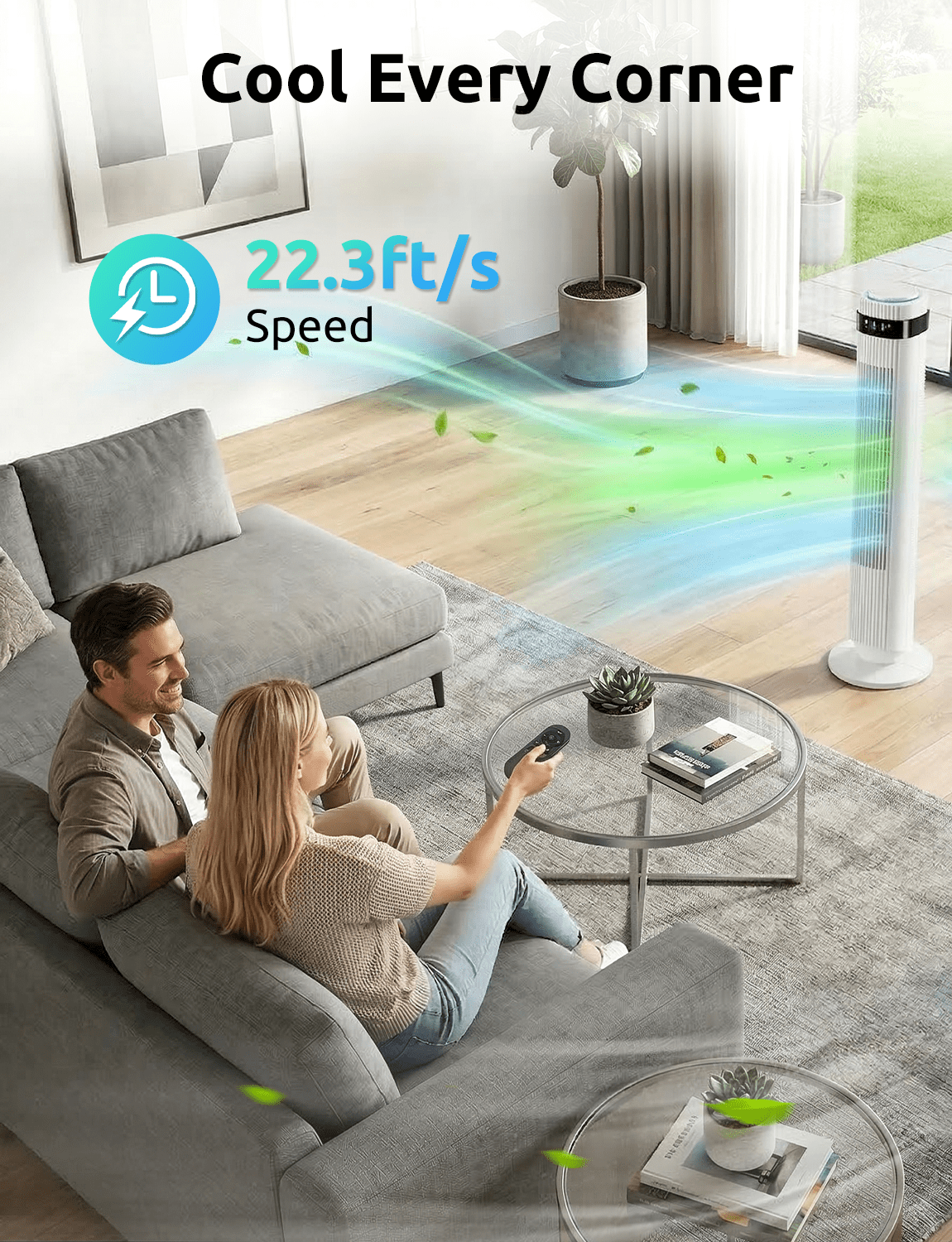 35" Bladeless Tower Fan - Ultra-Quiet 28dB for Bedroom Sleep 25 ft/s High Velocity Cooling w/ Remote 64° Wide Oscillation, 12H Timer, 5 Speeds, 4 Modes LED Display Standing Floor Fan - White