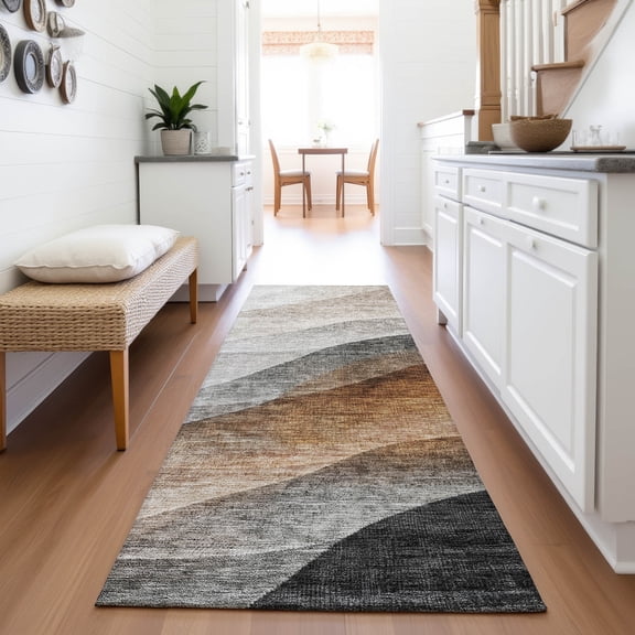 Addison Rugs Mayfield Premium Machine Washable Transitional Swirls Khaki Runner Rug, 2'3" x 7'6"