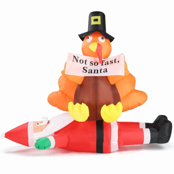 Alvantor 4.9 ft Lighted Christmas Inflatable, Turkey Sitting on Santa with Built-In LEDs, Indoor and Outdoor