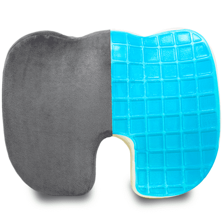 Pivit Memory Foam + Cooling Gel Transport Wheelchair Coccyx Cushion | Non-Slip Orthopedic Donut Pillow Support for Sciatica Tailbone & Back Pain Relief | Office Back & Seat Cushions | 18